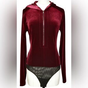 BCBGMaxAzria Burgundy Velvet Bodysuit